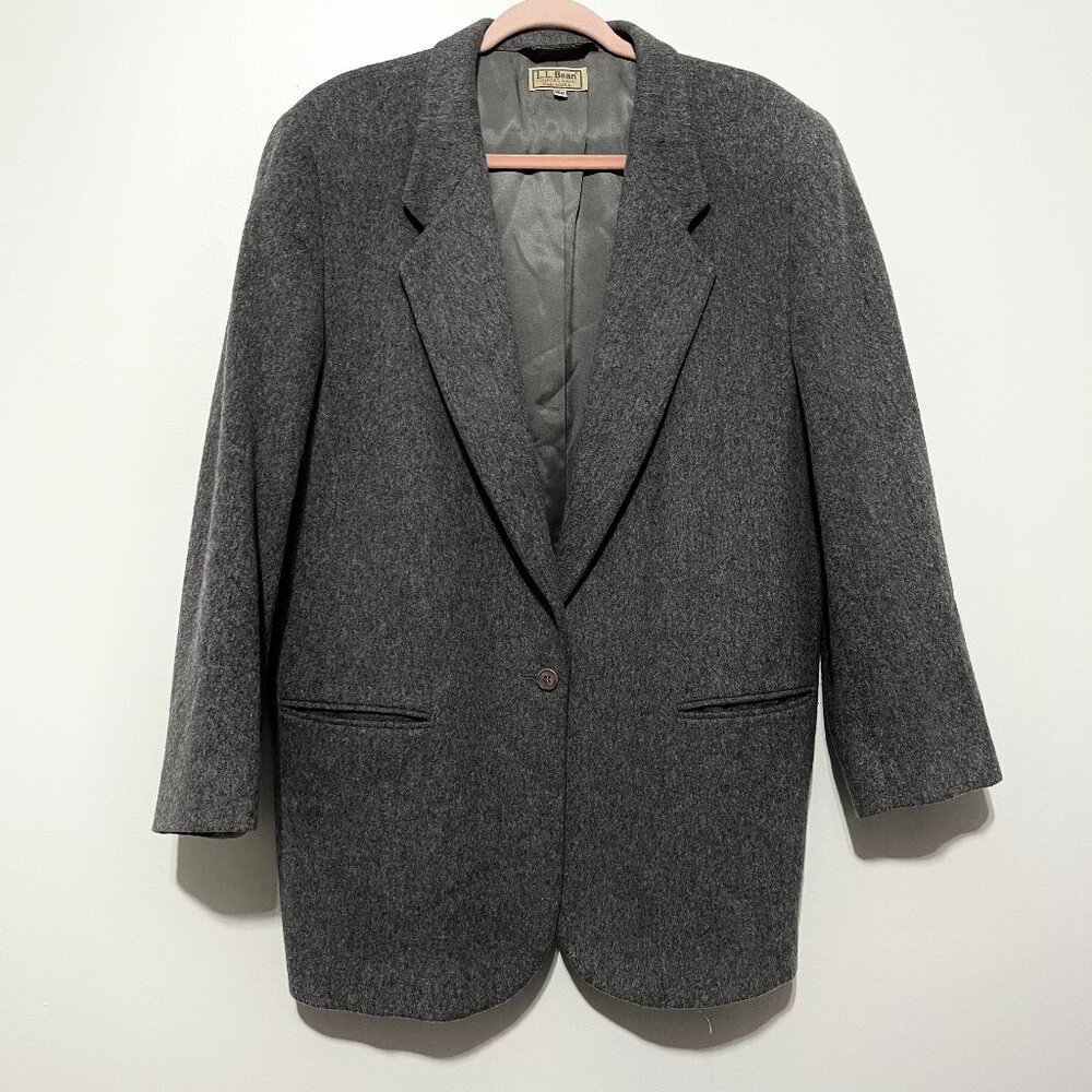 LL Bean Womens VTG Wool Cashmere Longline Blazer 18R Gray Academia Quiet Luxury